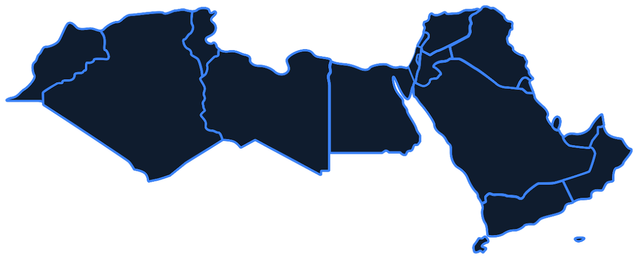 Map outlining the MENA region countries Digital Nomads MENA sources talent from