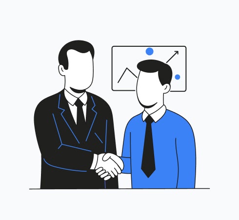 Illustration of two people shaking hands to close a hiring deal